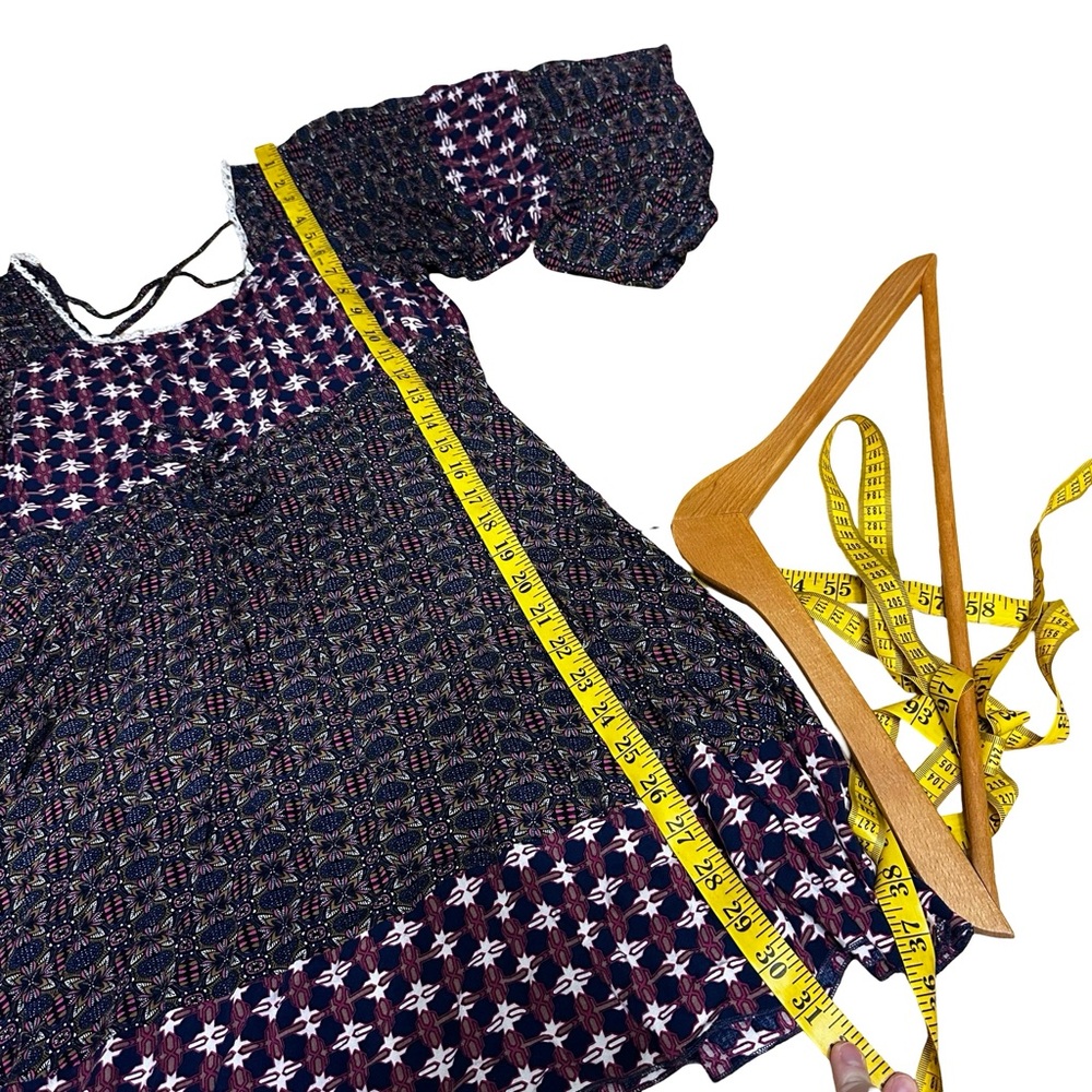 Umgee Boho Patchwork Mini Dress Ruffle Sleeve Pea… - image 7